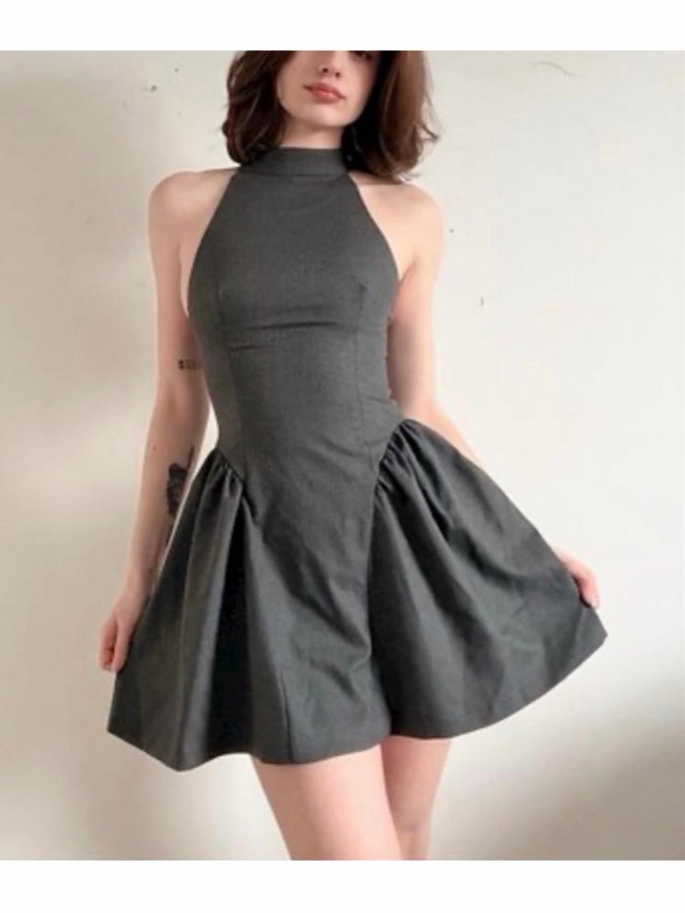 Zara Charcoal Halter Fit and Flare Mini Dress